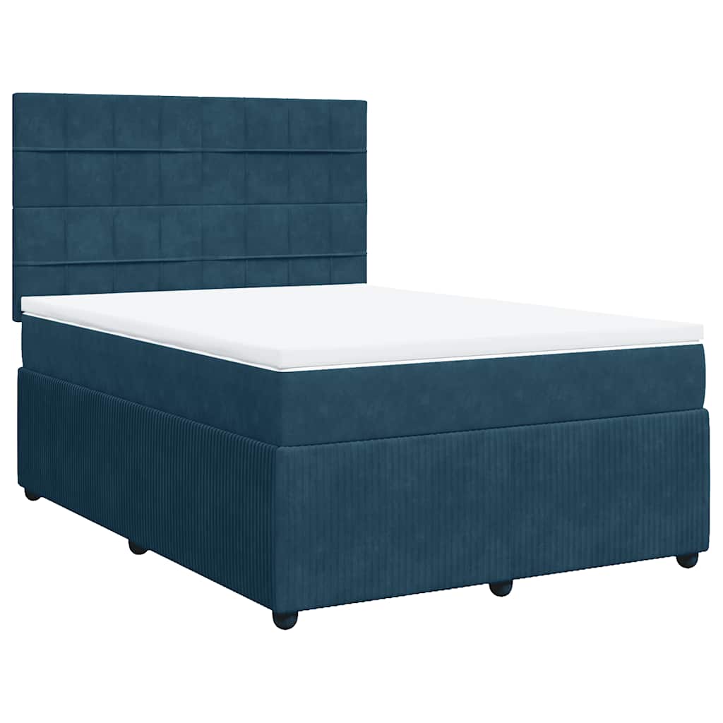 vidaXL Κρεβάτι Boxspring με Στρώμα Σκούρο Μπλε 140x190 εκ. Βελούδινο