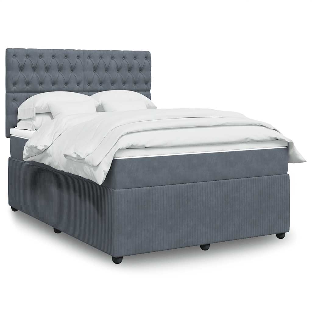 vidaXL Κρεβάτι Boxspring με Στρώμα Σκούρο Γκρι 140x190 εκ. Βελούδινο