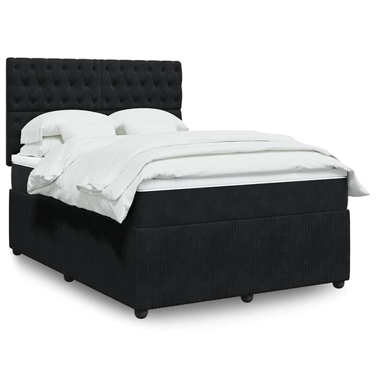 vidaXL Κρεβάτι Boxspring με Στρώμα Μαύρο 140x190 εκ. Βελούδινο