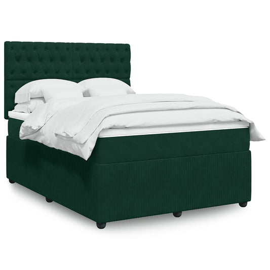 vidaXL Κρεβάτι Boxspring με Στρώμα Σκούρο Πράσινο 140x190εκ. Βελούδινο