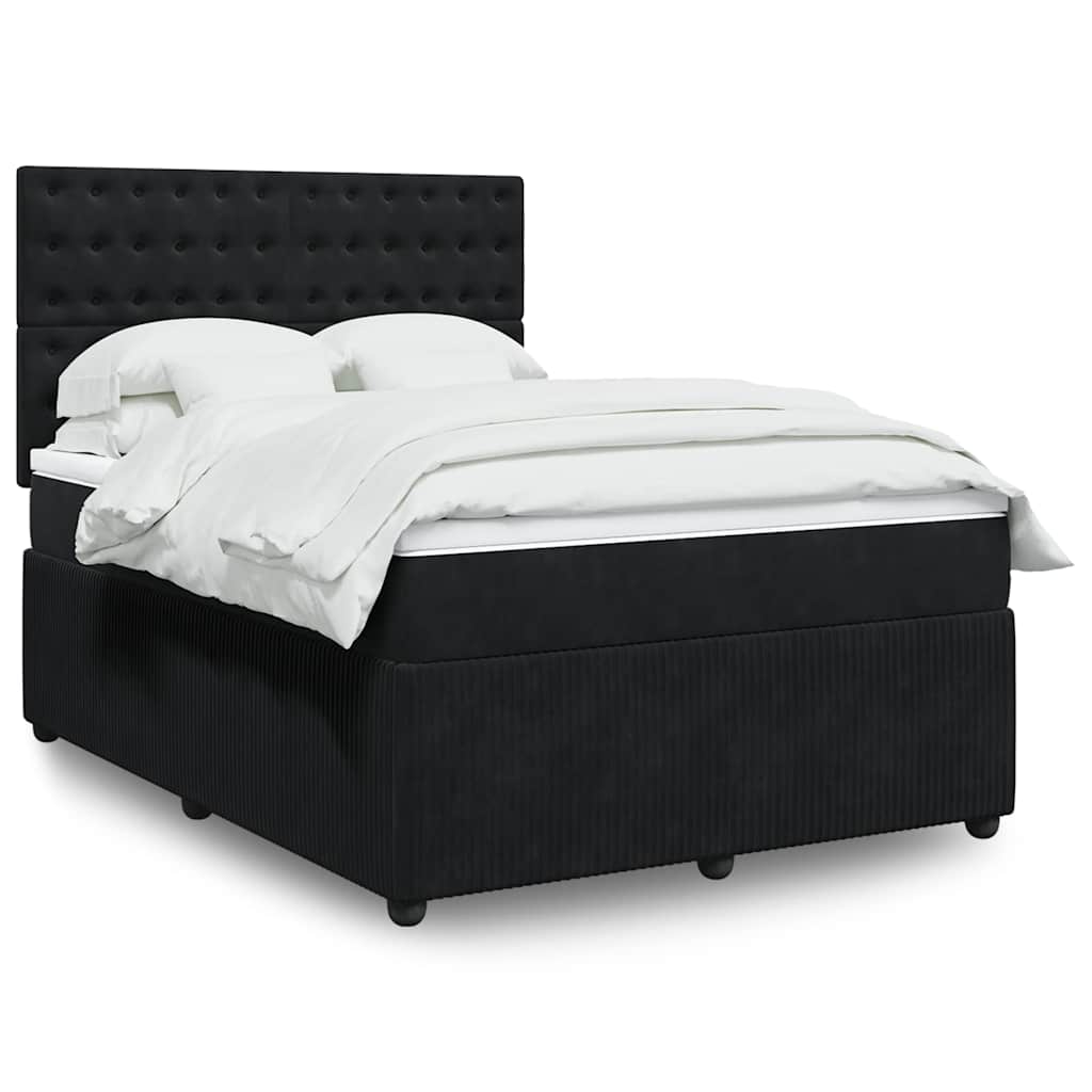 vidaXL Κρεβάτι Boxspring με Στρώμα Μαύρο 140x190 εκ. Βελούδινο