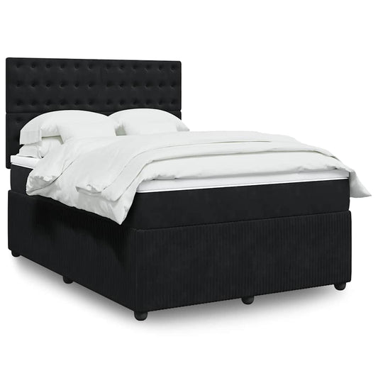 vidaXL Κρεβάτι Boxspring με Στρώμα Μαύρο 140x190 εκ. Βελούδινο
