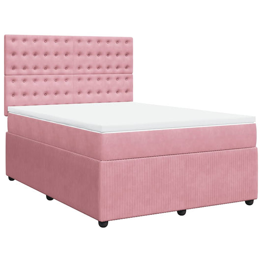 vidaXL Κρεβάτι Boxspring με Στρώμα Ροζ 140x190 εκ. Βελούδινο