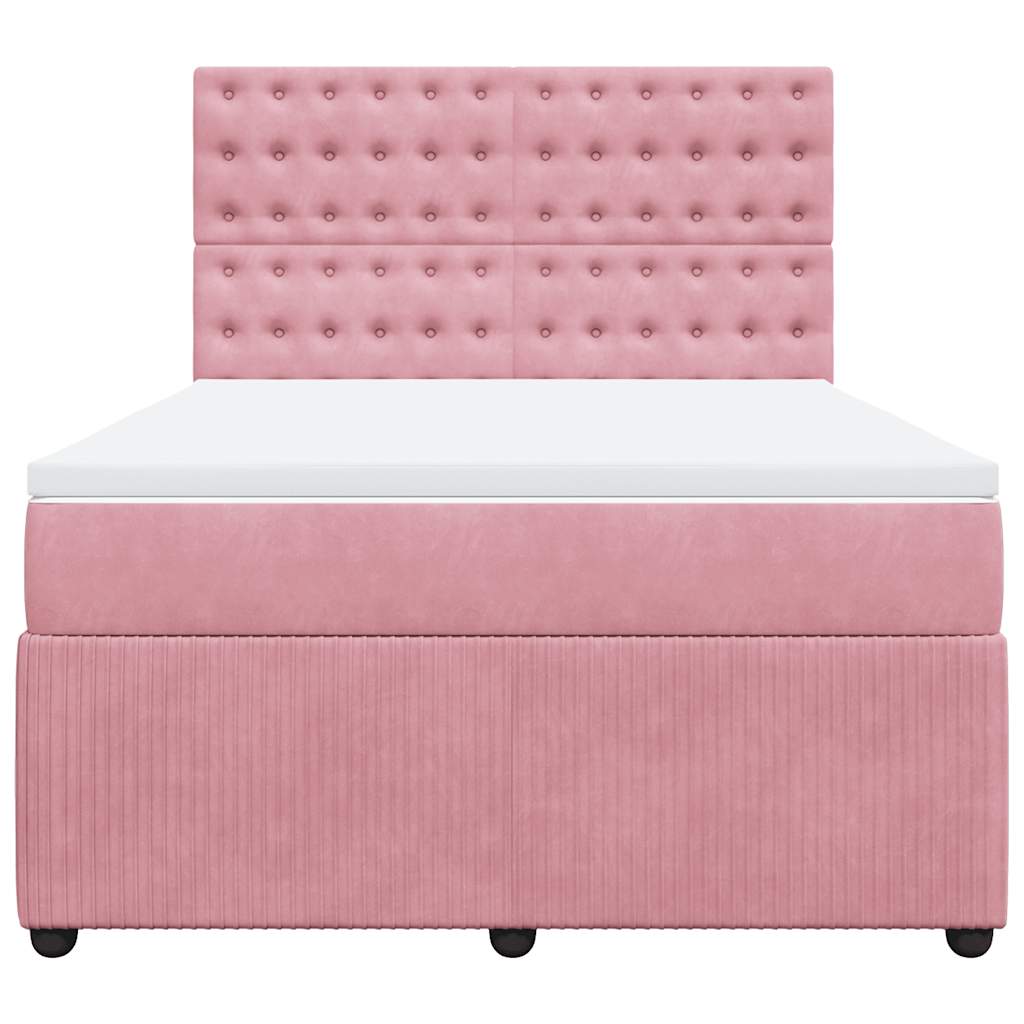vidaXL Κρεβάτι Boxspring με Στρώμα Ροζ 140x190 εκ. Βελούδινο