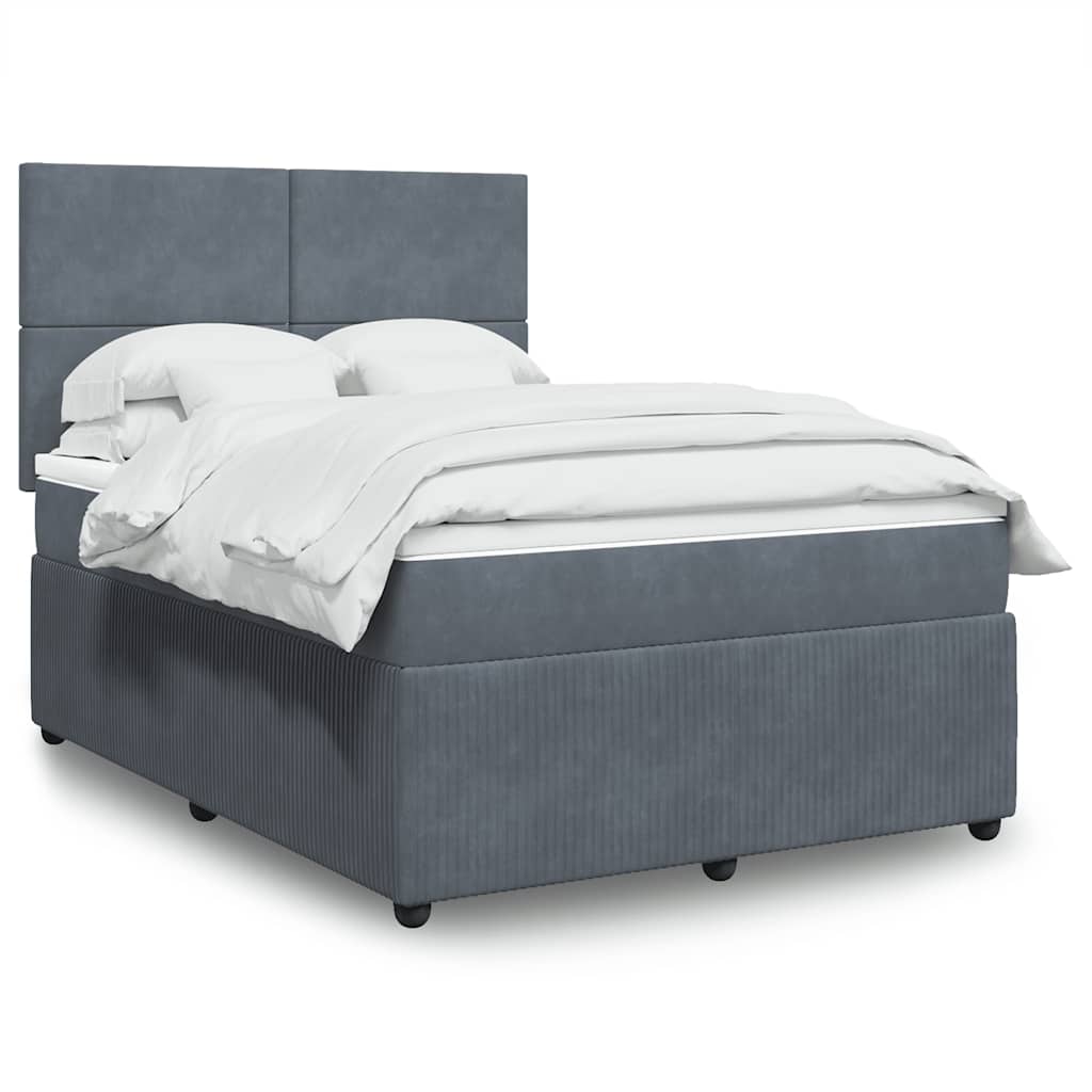 vidaXL Κρεβάτι Boxspring με Στρώμα Σκούρο Γκρι 140x200 εκ. Βελούδινο