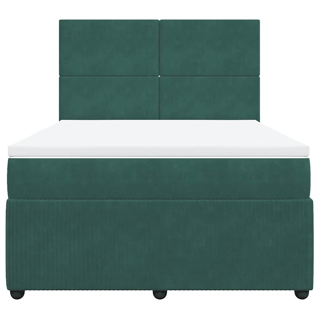 vidaXL Κρεβάτι Boxspring με Στρώμα Σκούρο Πράσινο 140x200εκ. Βελούδινο