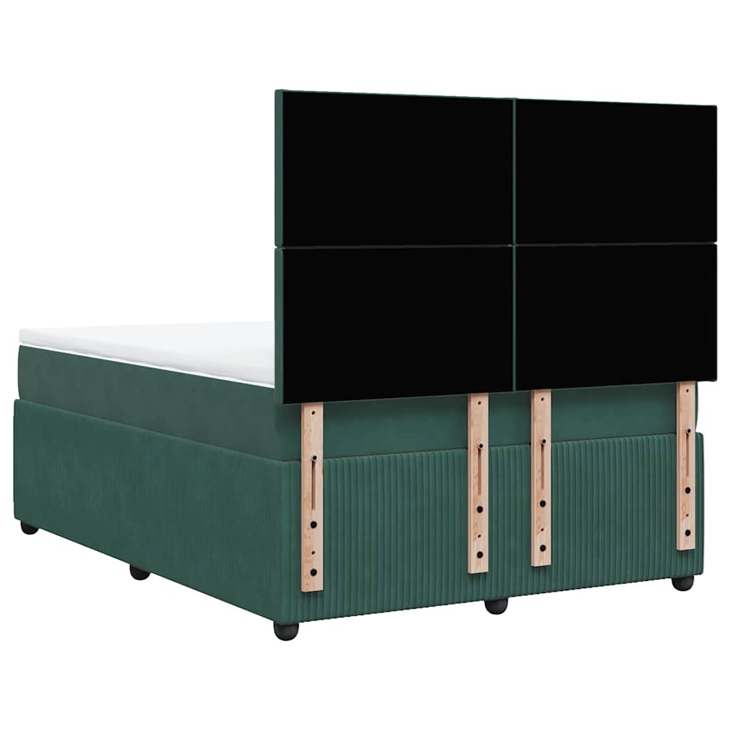 vidaXL Κρεβάτι Boxspring με Στρώμα Σκούρο Πράσινο 140x200εκ. Βελούδινο