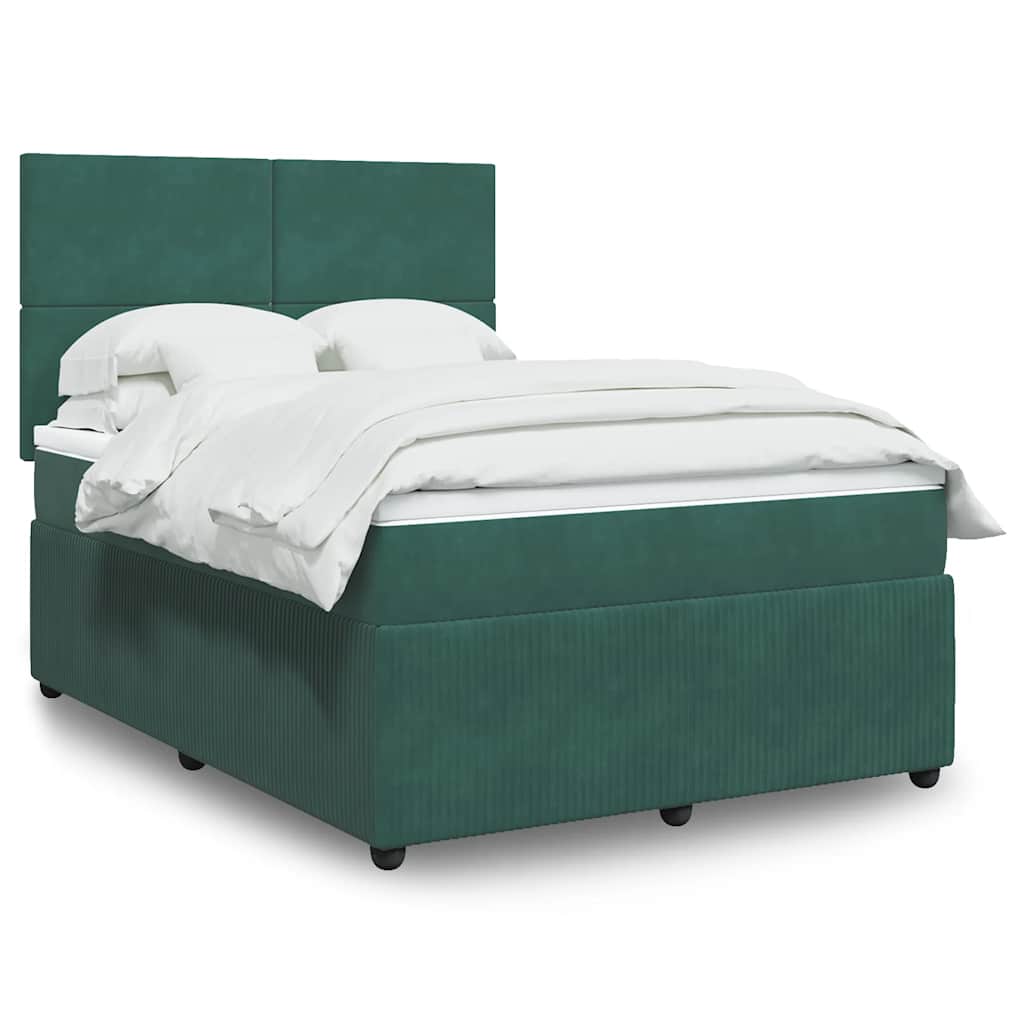 vidaXL Κρεβάτι Boxspring με Στρώμα Σκούρο Πράσινο 140x200εκ. Βελούδινο