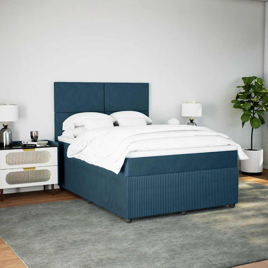 vidaXL Κρεβάτι Boxspring με Στρώμα Σκούρο Μπλε 140x200 εκ. Βελούδινο