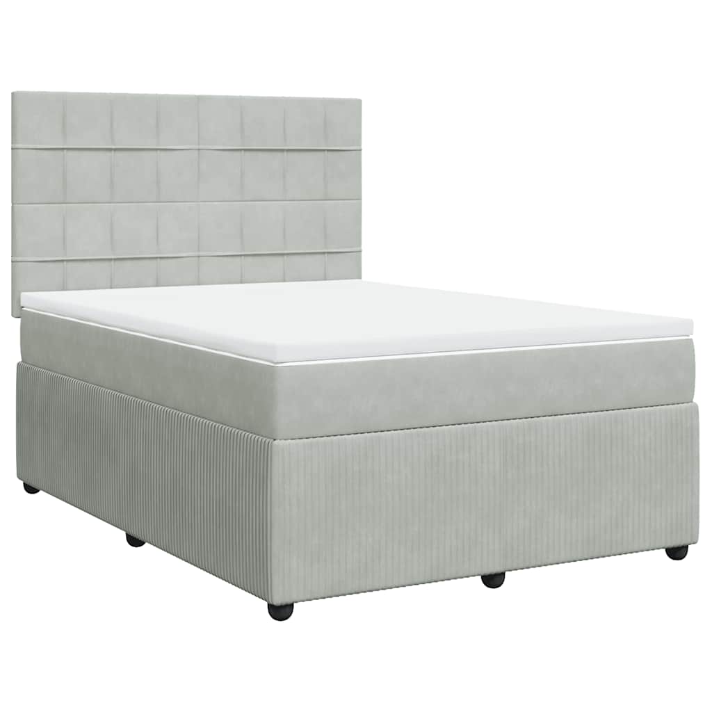 vidaXL Κρεβάτι Boxspring με Στρώμα Ανοιχτό Γκρι 140x200 εκ. Βελούδινο