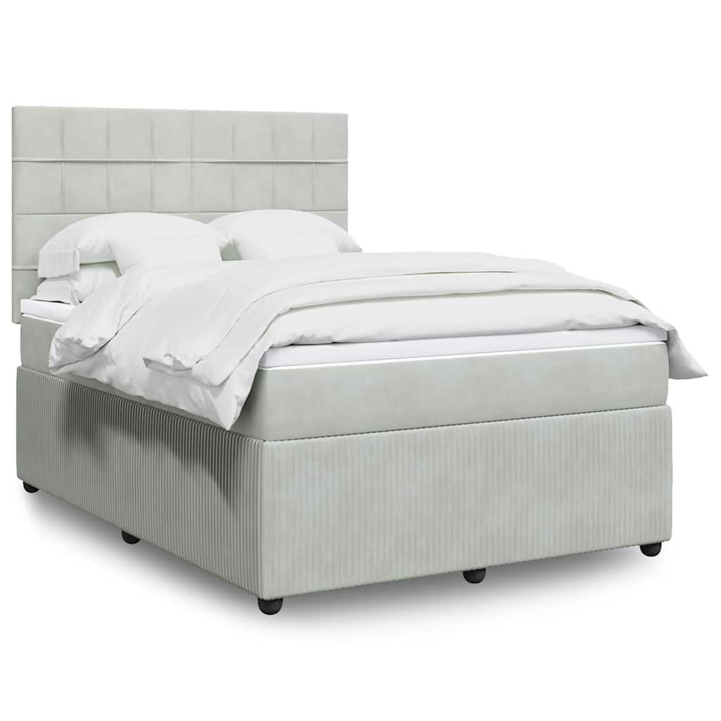 vidaXL Κρεβάτι Boxspring με Στρώμα Ανοιχτό Γκρι 140x200 εκ. Βελούδινο