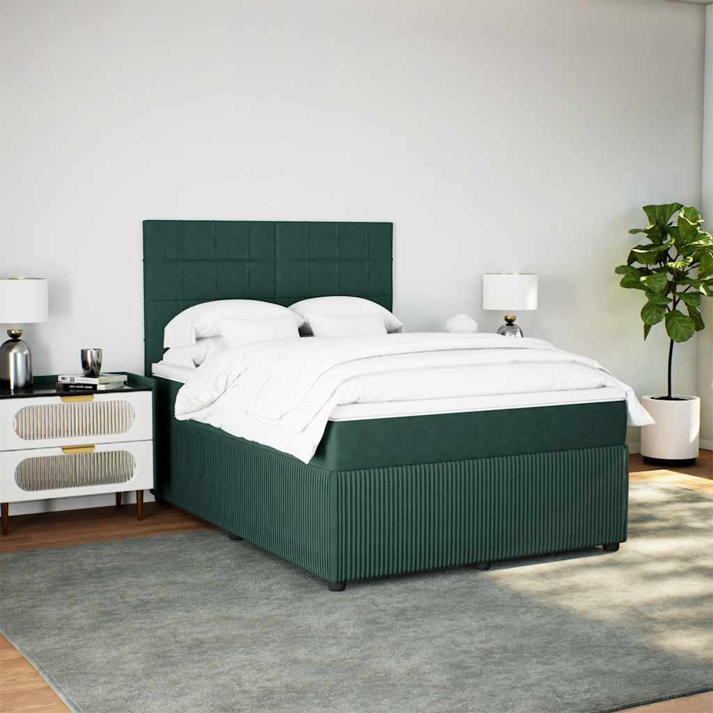vidaXL Κρεβάτι Boxspring με Στρώμα Σκούρο Πράσινο 140x200εκ. Βελούδινο