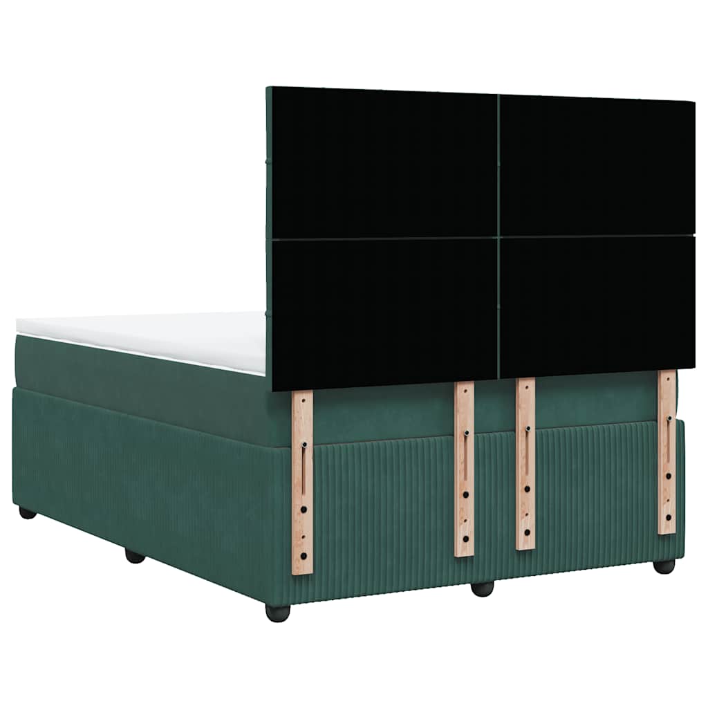 vidaXL Κρεβάτι Boxspring με Στρώμα Σκούρο Πράσινο 140x200εκ. Βελούδινο