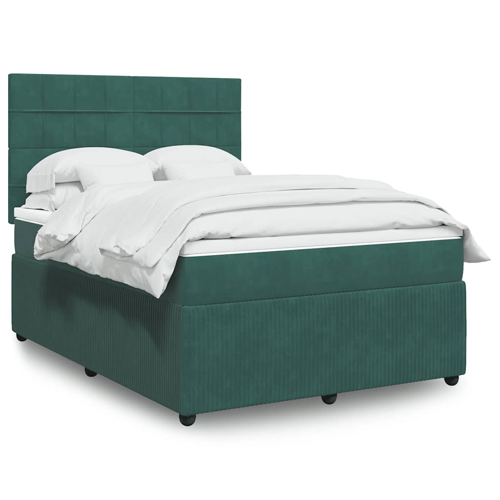 vidaXL Κρεβάτι Boxspring με Στρώμα Σκούρο Πράσινο 140x200εκ. Βελούδινο