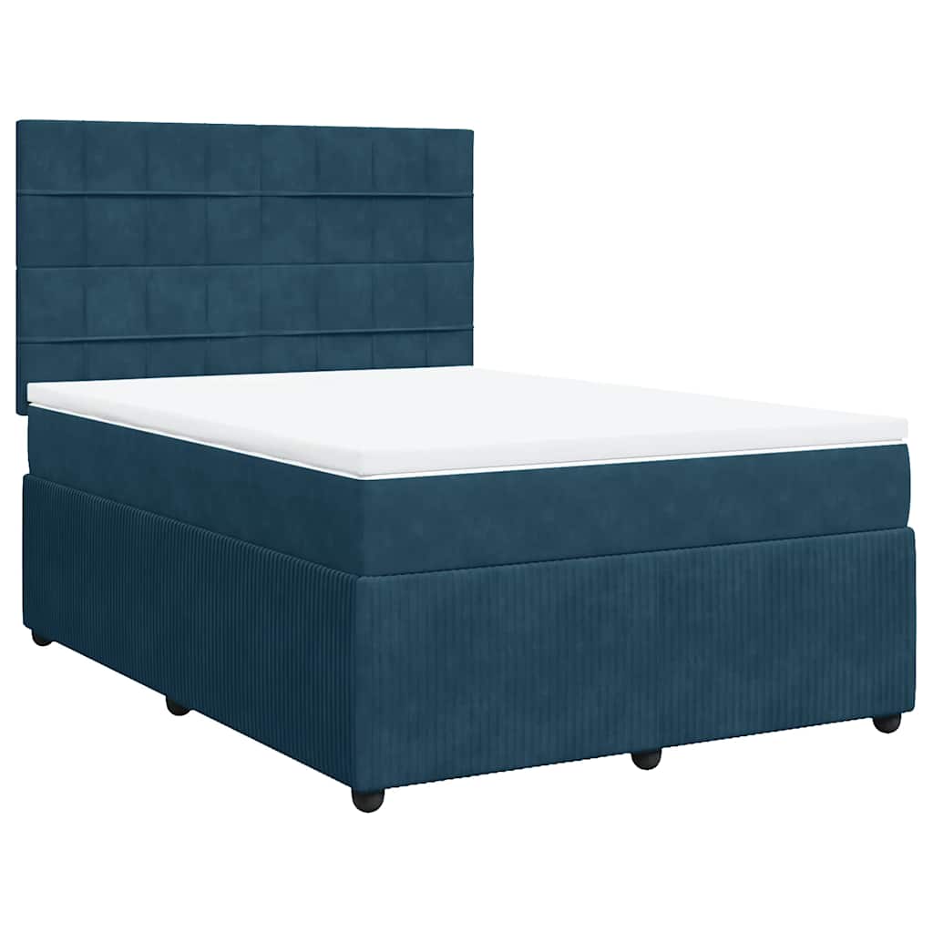 vidaXL Κρεβάτι Boxspring με Στρώμα Σκούρο Μπλε 140x200 εκ. Βελούδινο