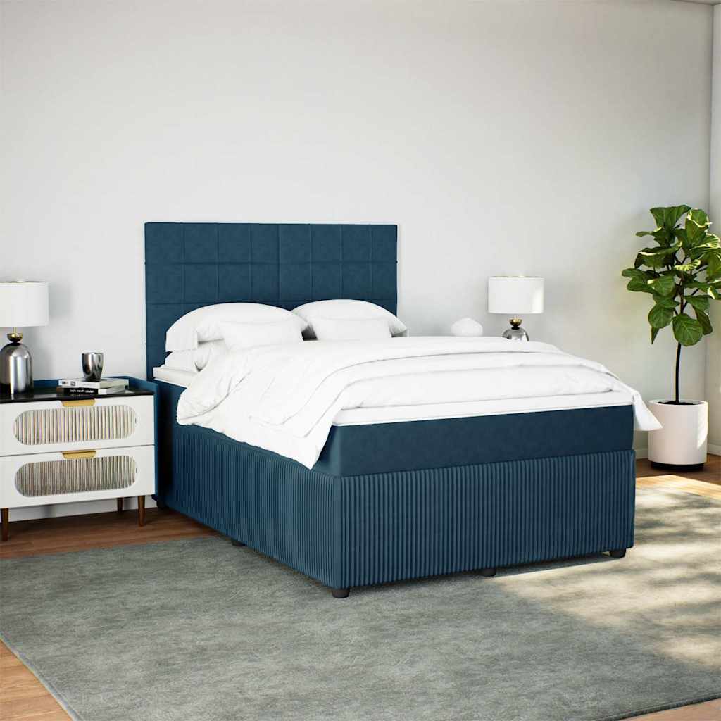vidaXL Κρεβάτι Boxspring με Στρώμα Σκούρο Μπλε 140x200 εκ. Βελούδινο