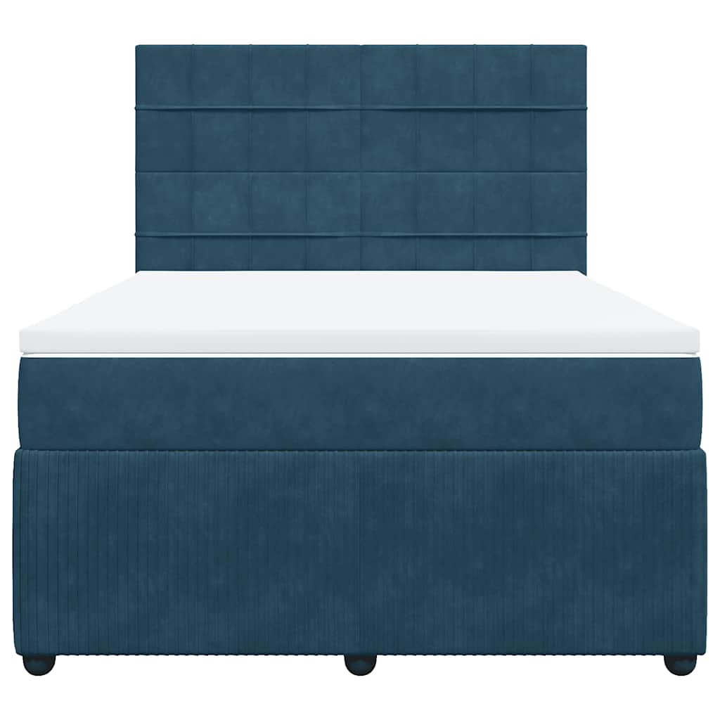 vidaXL Κρεβάτι Boxspring με Στρώμα Σκούρο Μπλε 140x200 εκ. Βελούδινο