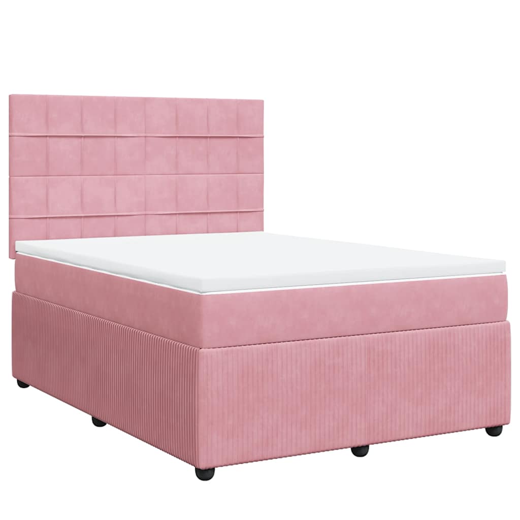 vidaXL Κρεβάτι Boxspring με Στρώμα Ροζ 140x200 εκ. Βελούδινο