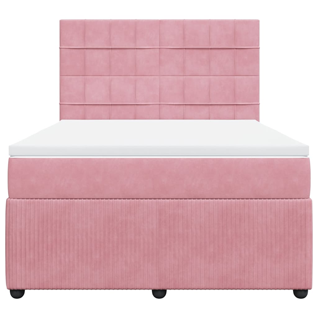 vidaXL Κρεβάτι Boxspring με Στρώμα Ροζ 140x200 εκ. Βελούδινο