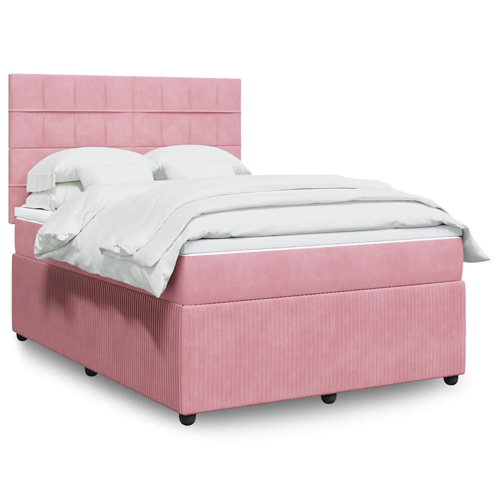 vidaXL Κρεβάτι Boxspring με Στρώμα Ροζ 140x200 εκ. Βελούδινο