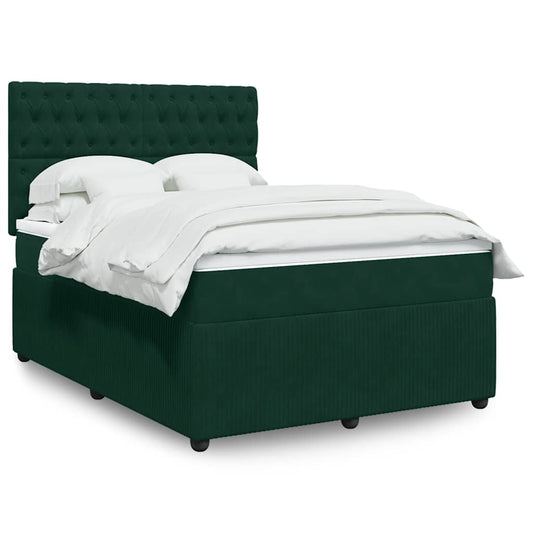 vidaXL Κρεβάτι Boxspring με Στρώμα Σκούρο Πράσινο 140x200εκ. Βελούδινο