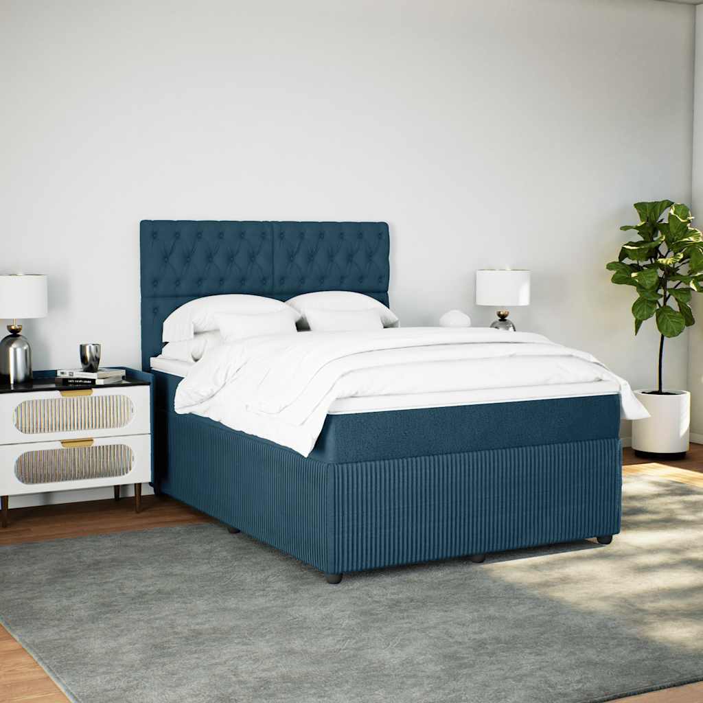 vidaXL Κρεβάτι Boxspring με Στρώμα Σκούρο Μπλε 140x200 εκ. Βελούδινο