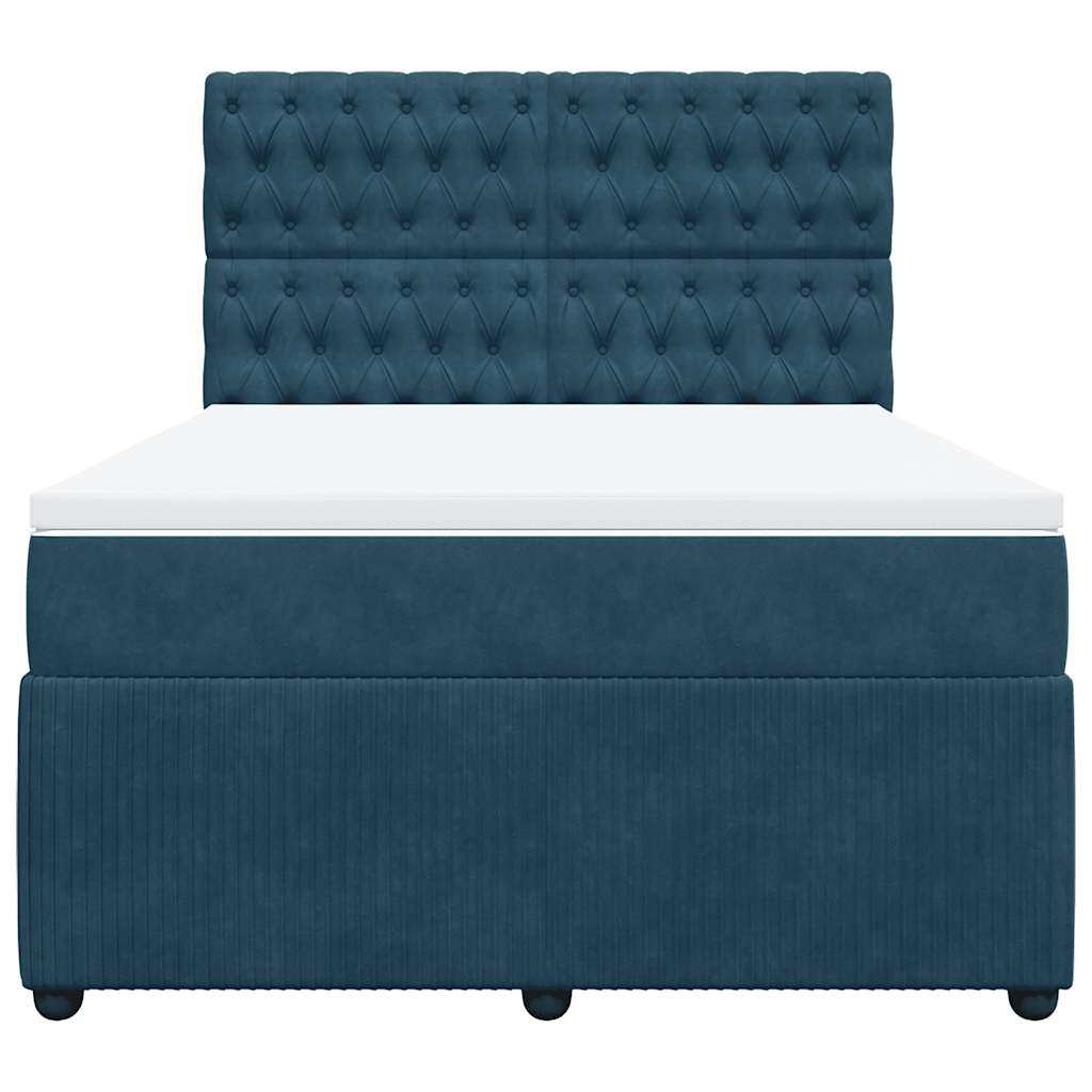 vidaXL Κρεβάτι Boxspring με Στρώμα Σκούρο Μπλε 140x200 εκ. Βελούδινο