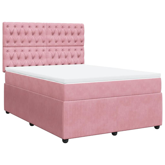 vidaXL Κρεβάτι Boxspring με Στρώμα Ροζ 140x200 εκ. Βελούδινο