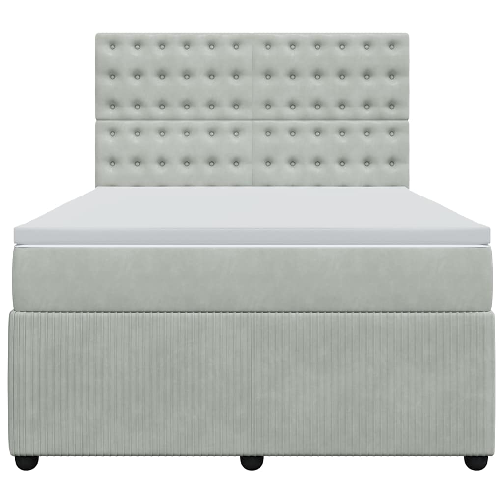vidaXL Κρεβάτι Boxspring με Στρώμα Ανοιχτό Γκρι 140x200 εκ. Βελούδινο