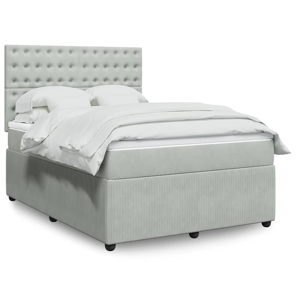 vidaXL Κρεβάτι Boxspring με Στρώμα Ανοιχτό Γκρι 140x200 εκ. Βελούδινο