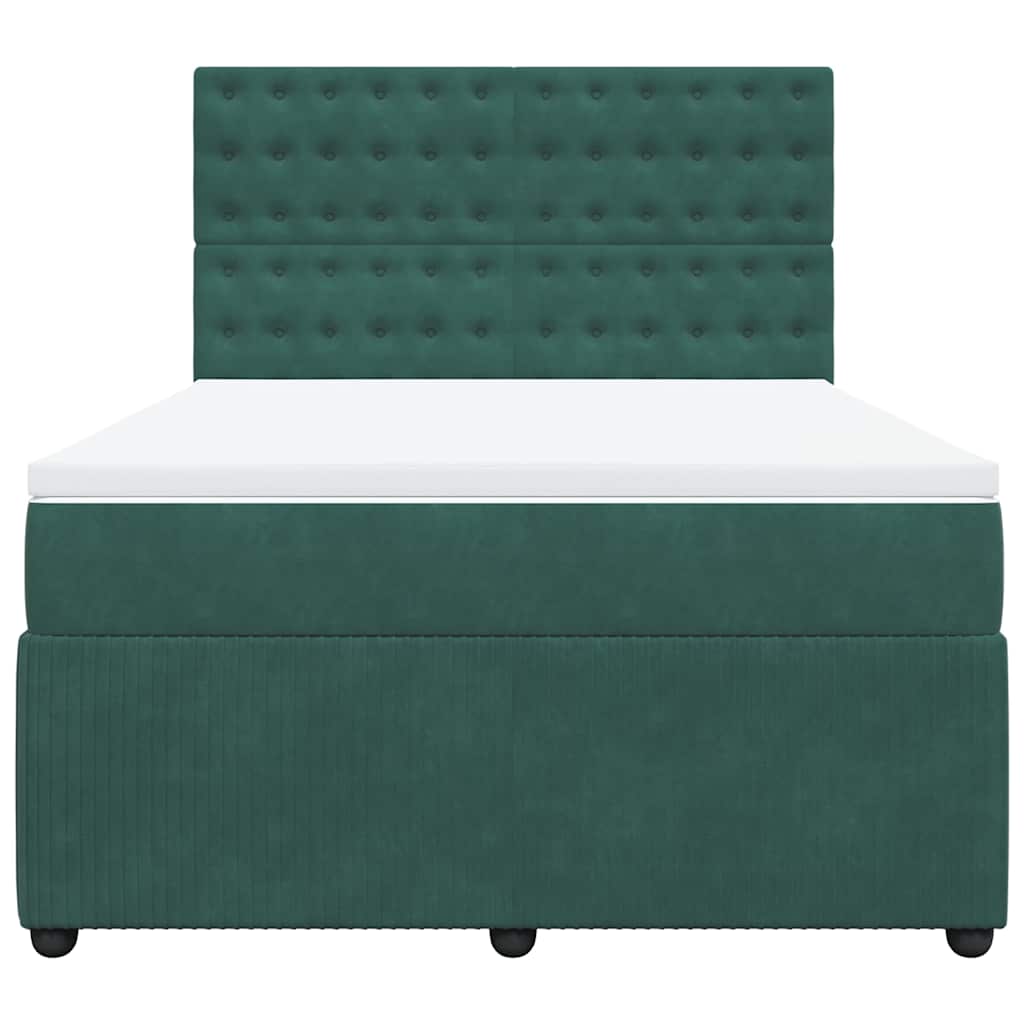 vidaXL Κρεβάτι Boxspring με Στρώμα Σκούρο Πράσινο 140x200εκ. Βελούδινο
