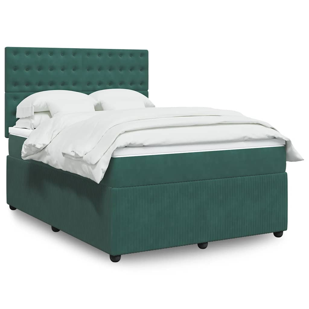 vidaXL Κρεβάτι Boxspring με Στρώμα Σκούρο Πράσινο 140x200εκ. Βελούδινο