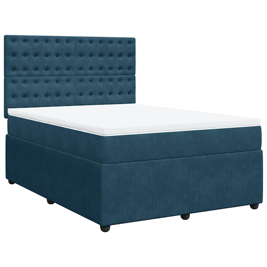 vidaXL Κρεβάτι Boxspring με Στρώμα Σκούρο Μπλε 140x200 εκ. Βελούδινο