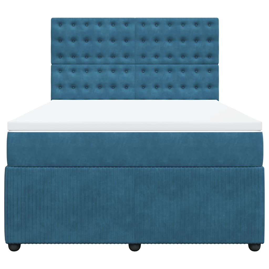 vidaXL Κρεβάτι Boxspring με Στρώμα Σκούρο Μπλε 140x200 εκ. Βελούδινο