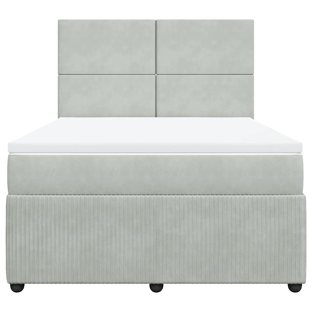 vidaXL Κρεβάτι Boxspring με Στρώμα Ανοιχτό Γκρι 160x200 εκ. Βελούδινο