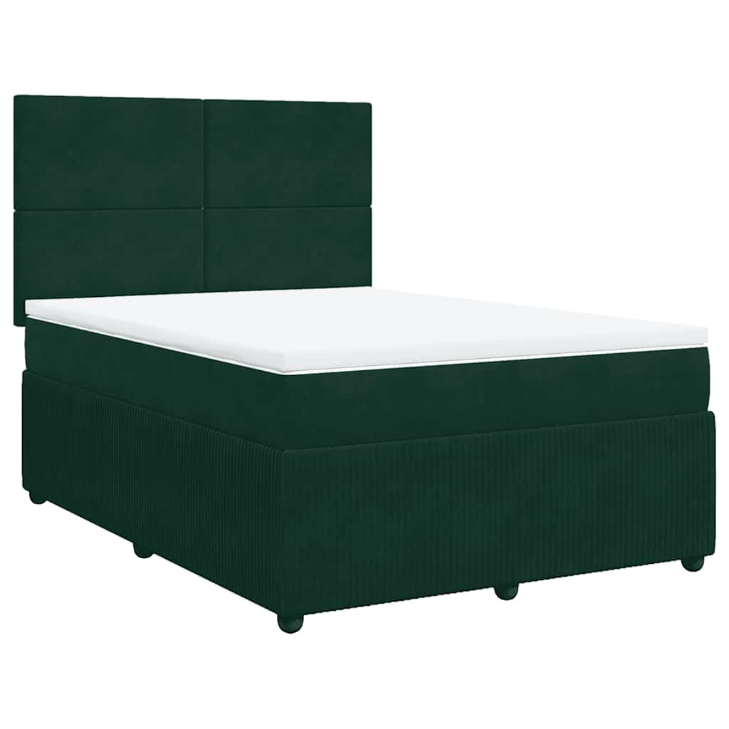 vidaXL Κρεβάτι Boxspring με Στρώμα Σκούρο Πράσινο 160x200εκ. Βελούδινο