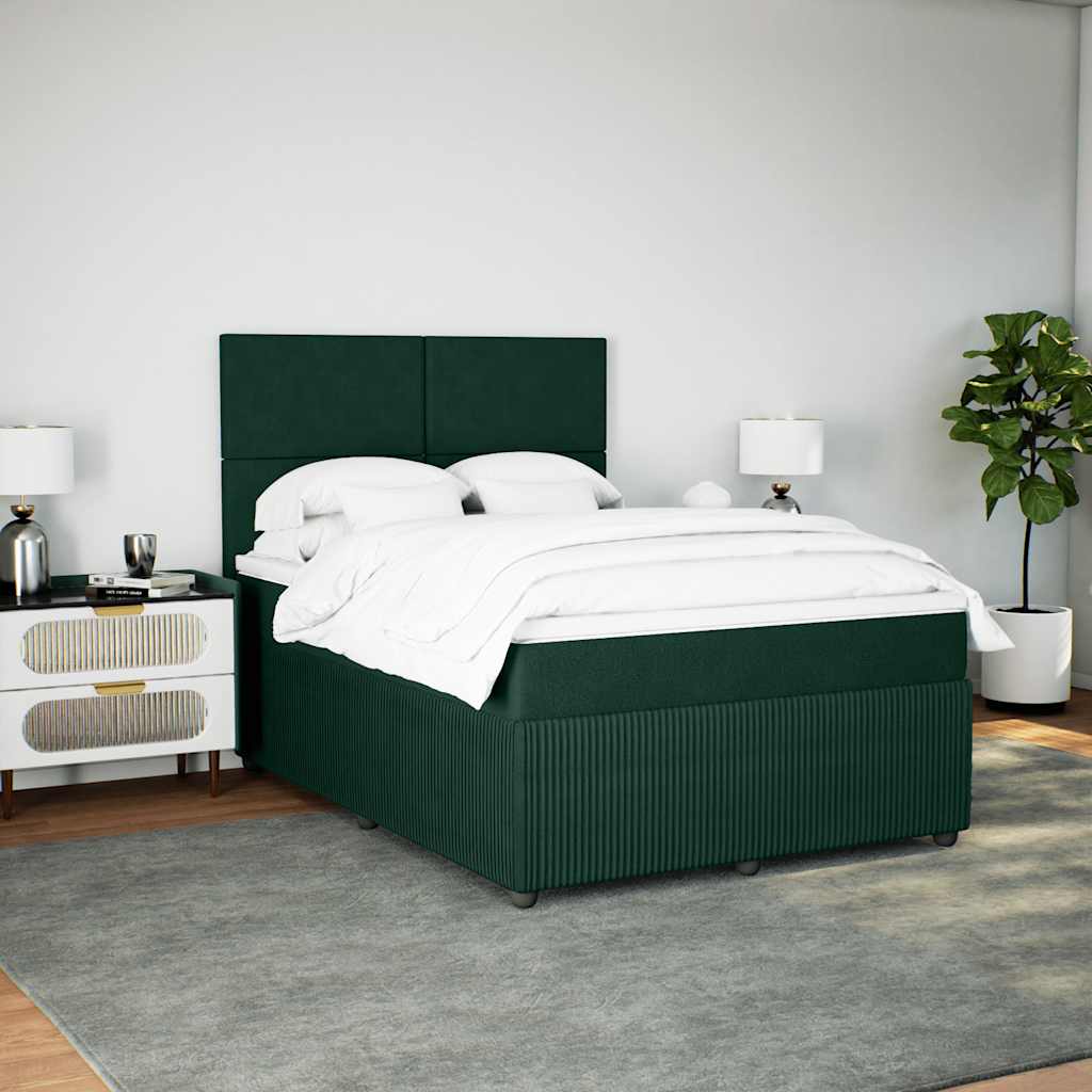 vidaXL Κρεβάτι Boxspring με Στρώμα Σκούρο Πράσινο 160x200εκ. Βελούδινο