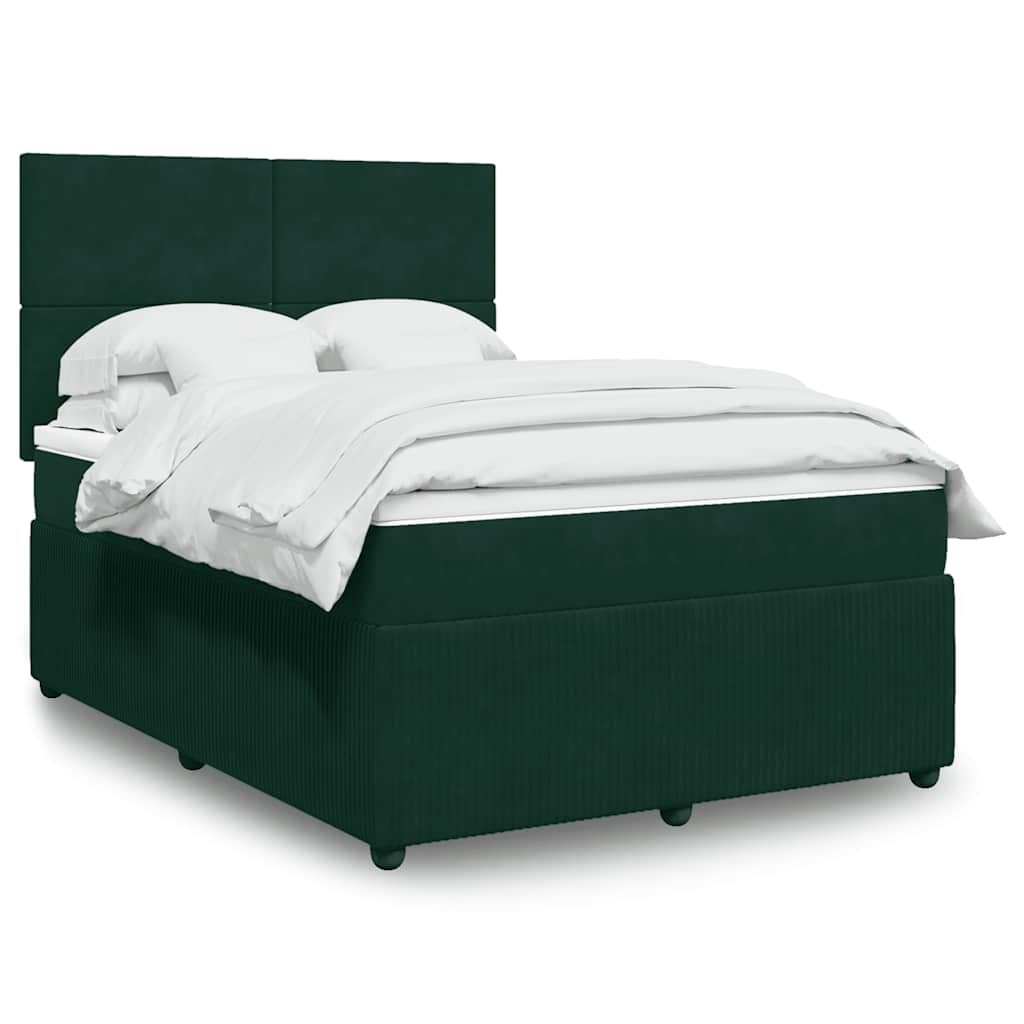 vidaXL Κρεβάτι Boxspring με Στρώμα Σκούρο Πράσινο 160x200εκ. Βελούδινο