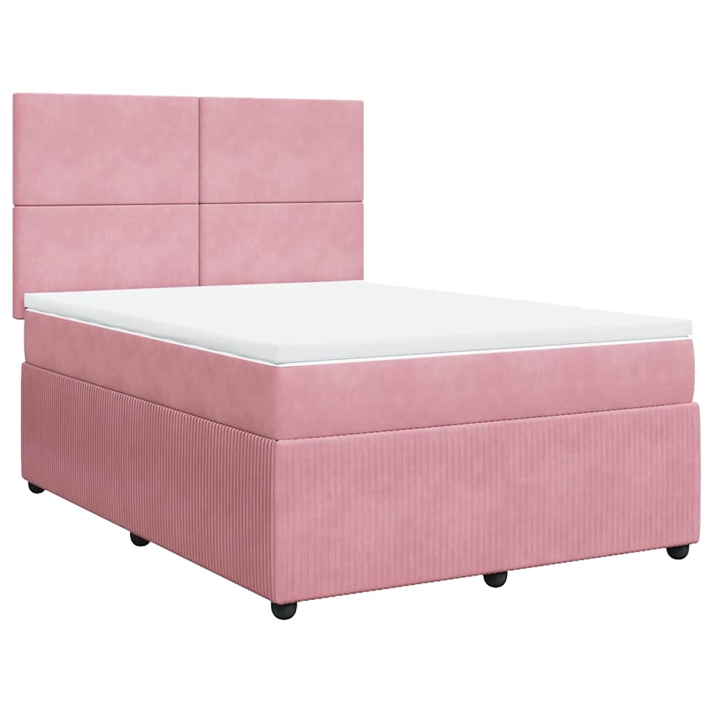 vidaXL Κρεβάτι Boxspring με Στρώμα Ροζ 160x200 εκ. Βελούδινο