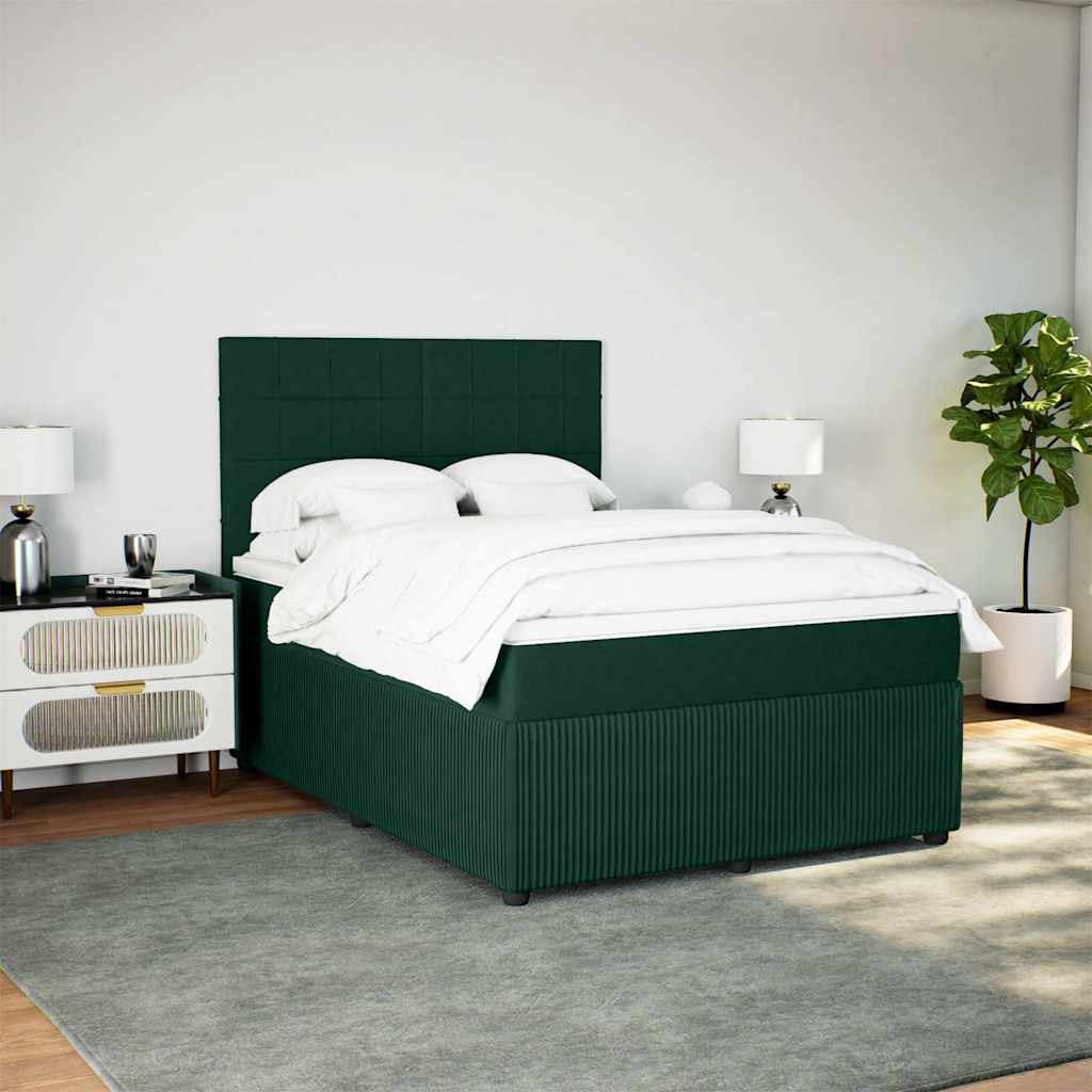 vidaXL Κρεβάτι Boxspring με Στρώμα Σκούρο Πράσινο 160x200εκ. Βελούδινο