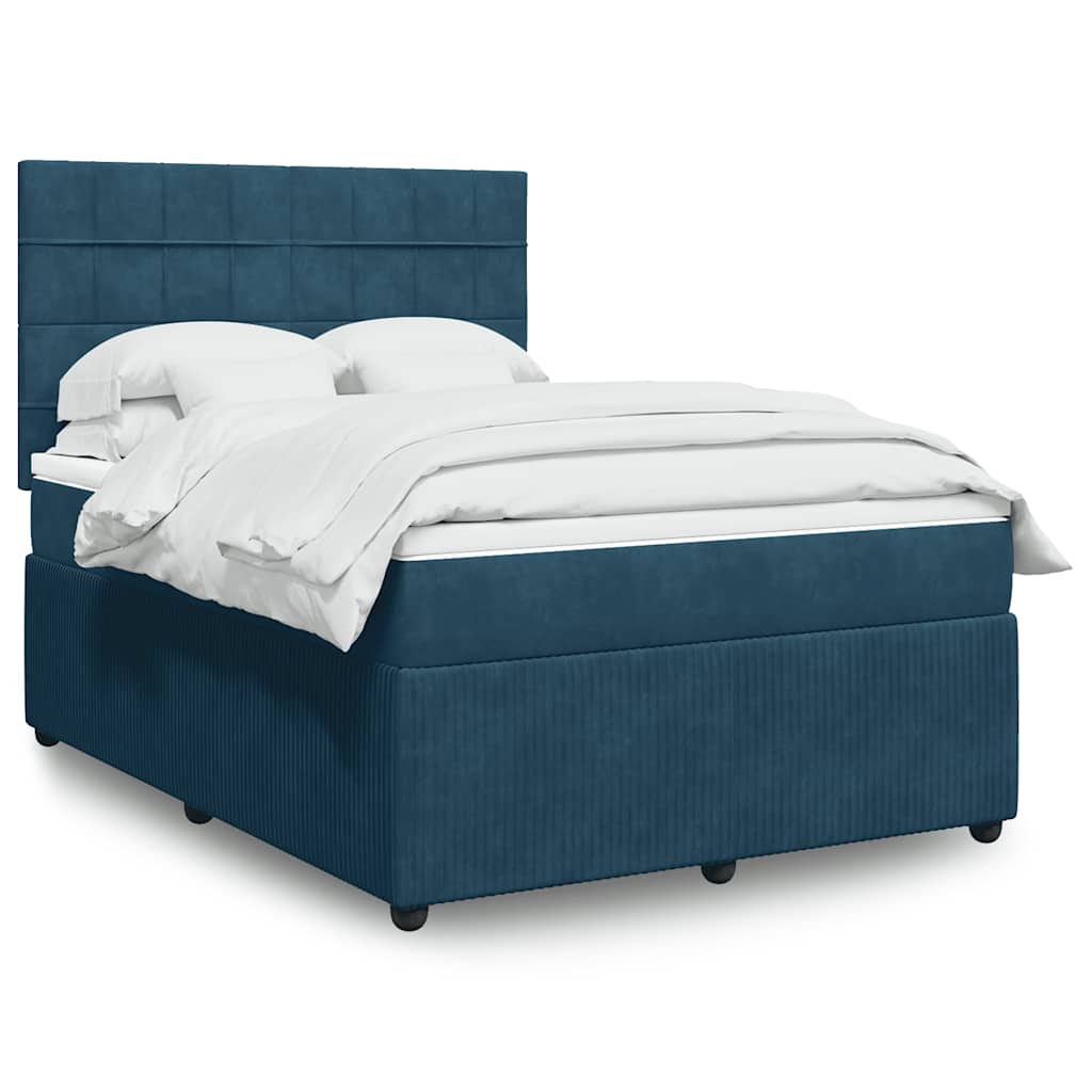 vidaXL Κρεβάτι Boxspring με Στρώμα Σκούρο Μπλε 160x200 εκ. Βελούδινο