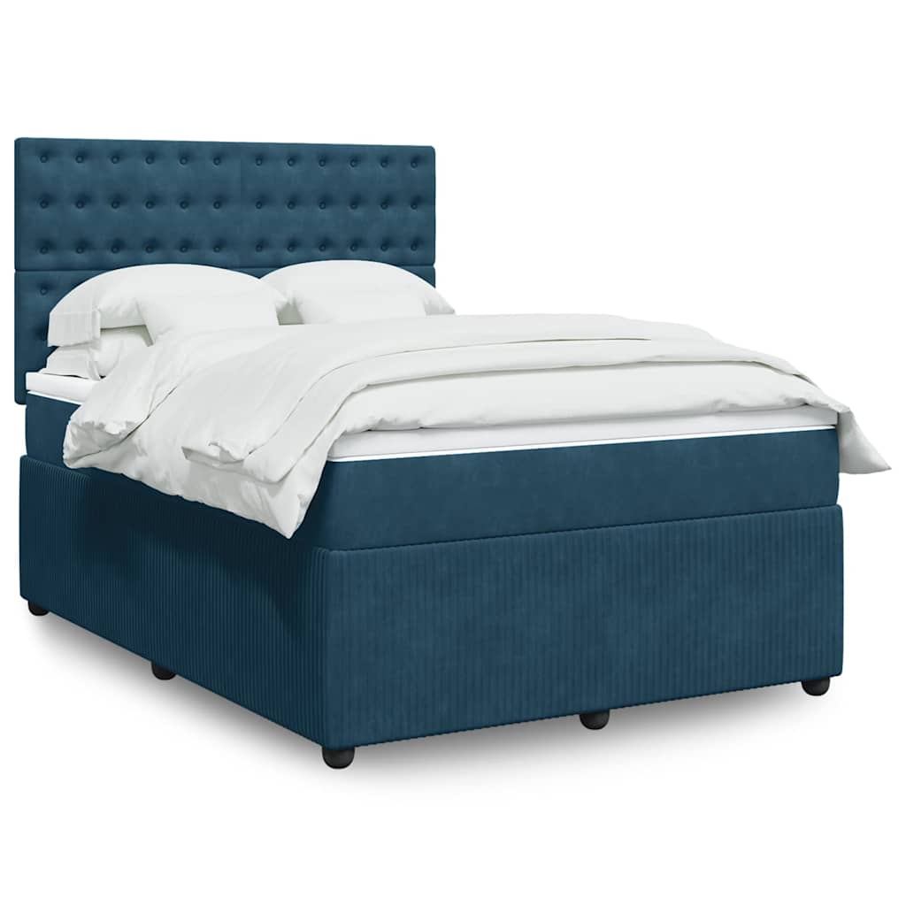vidaXL Κρεβάτι Boxspring με Στρώμα Σκούρο Μπλε 160x200 εκ. Βελούδινο