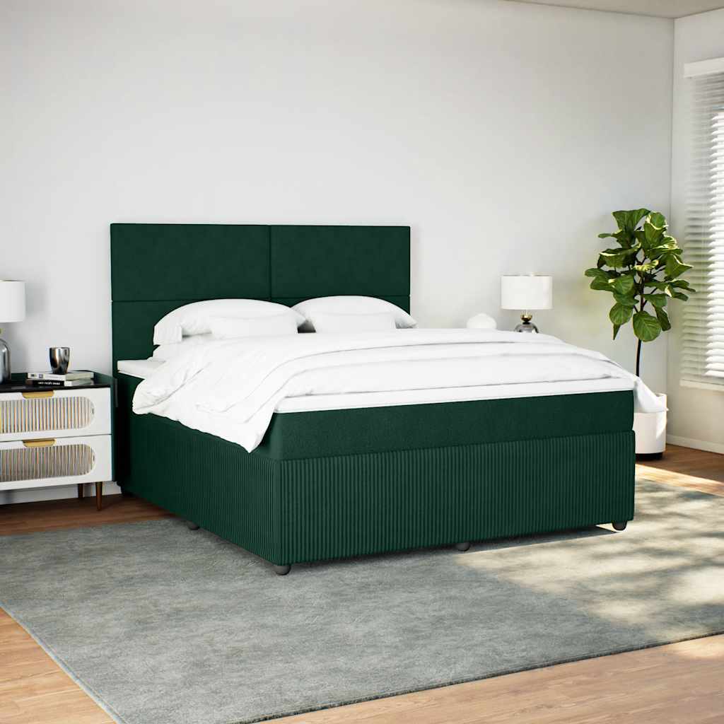 vidaXL Κρεβάτι Boxspring με Στρώμα Σκούρο Πράσινο 180x200εκ. Βελούδινο