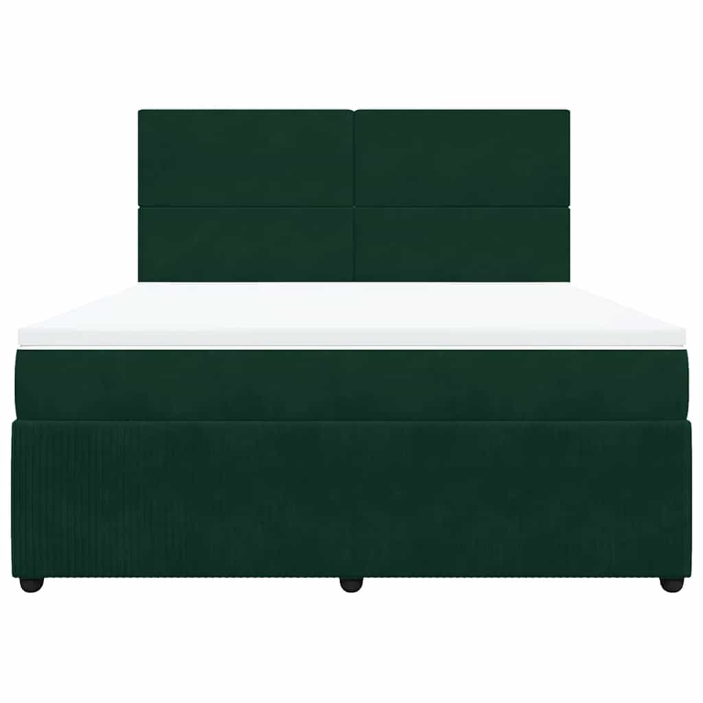 vidaXL Κρεβάτι Boxspring με Στρώμα Σκούρο Πράσινο 180x200εκ. Βελούδινο