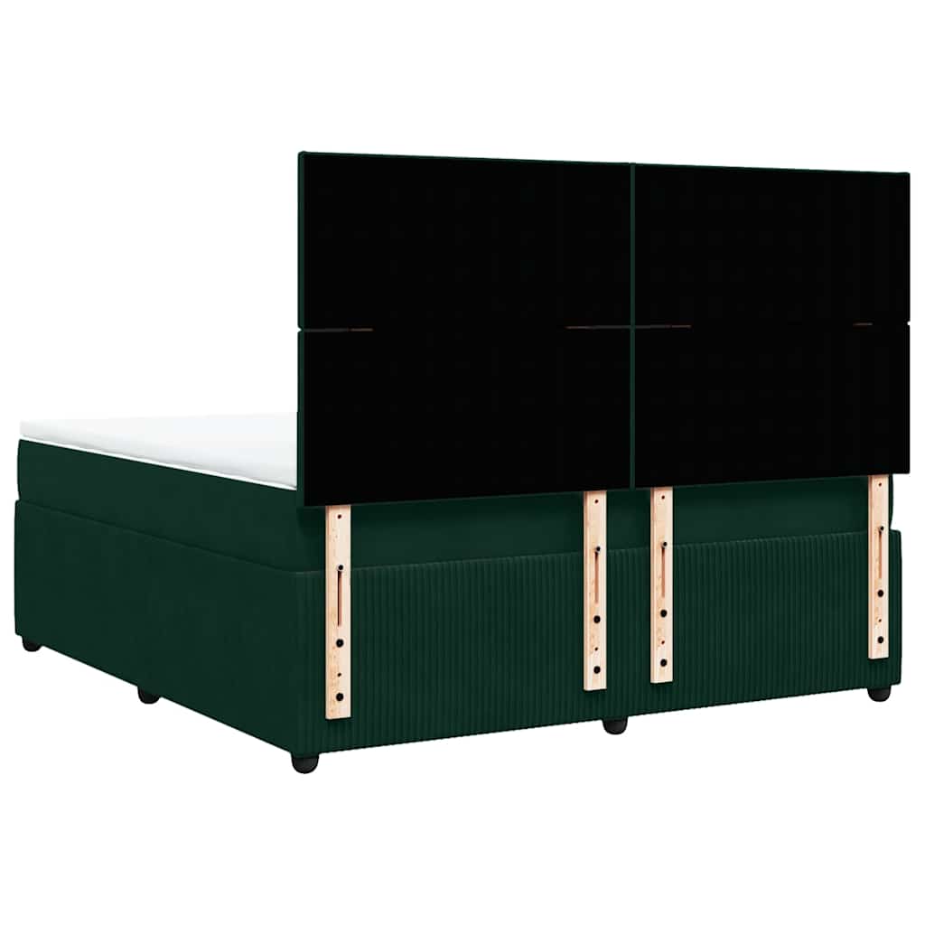 vidaXL Κρεβάτι Boxspring με Στρώμα Σκούρο Πράσινο 180x200εκ. Βελούδινο