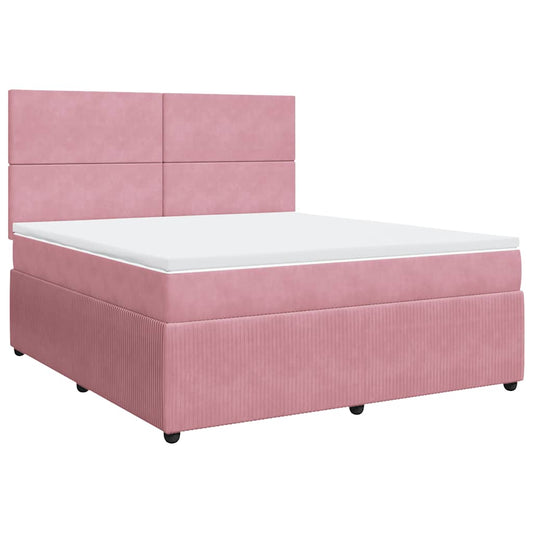 vidaXL Κρεβάτι Boxspring με Στρώμα Ροζ 180x200 εκ. Βελούδινο