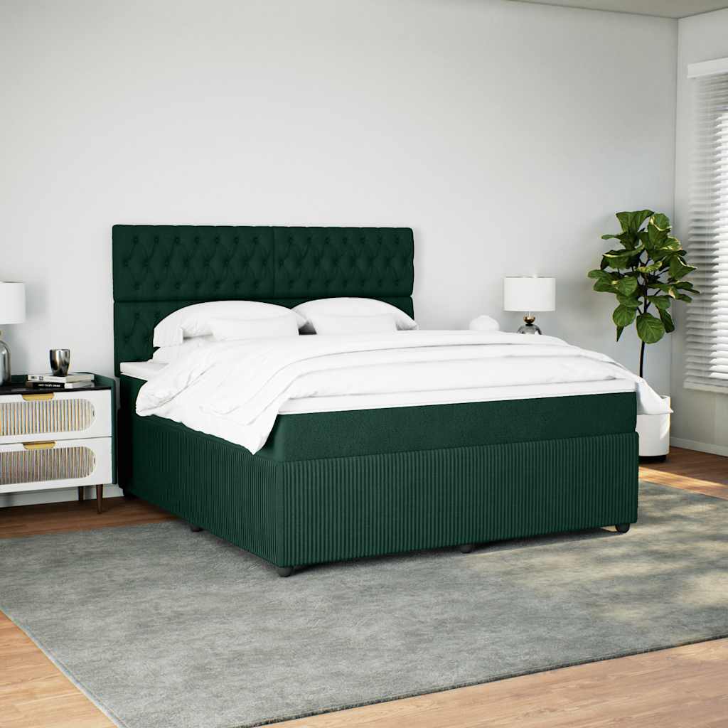 vidaXL Κρεβάτι Boxspring με Στρώμα Σκούρο Πράσινο 180x200εκ. Βελούδινο