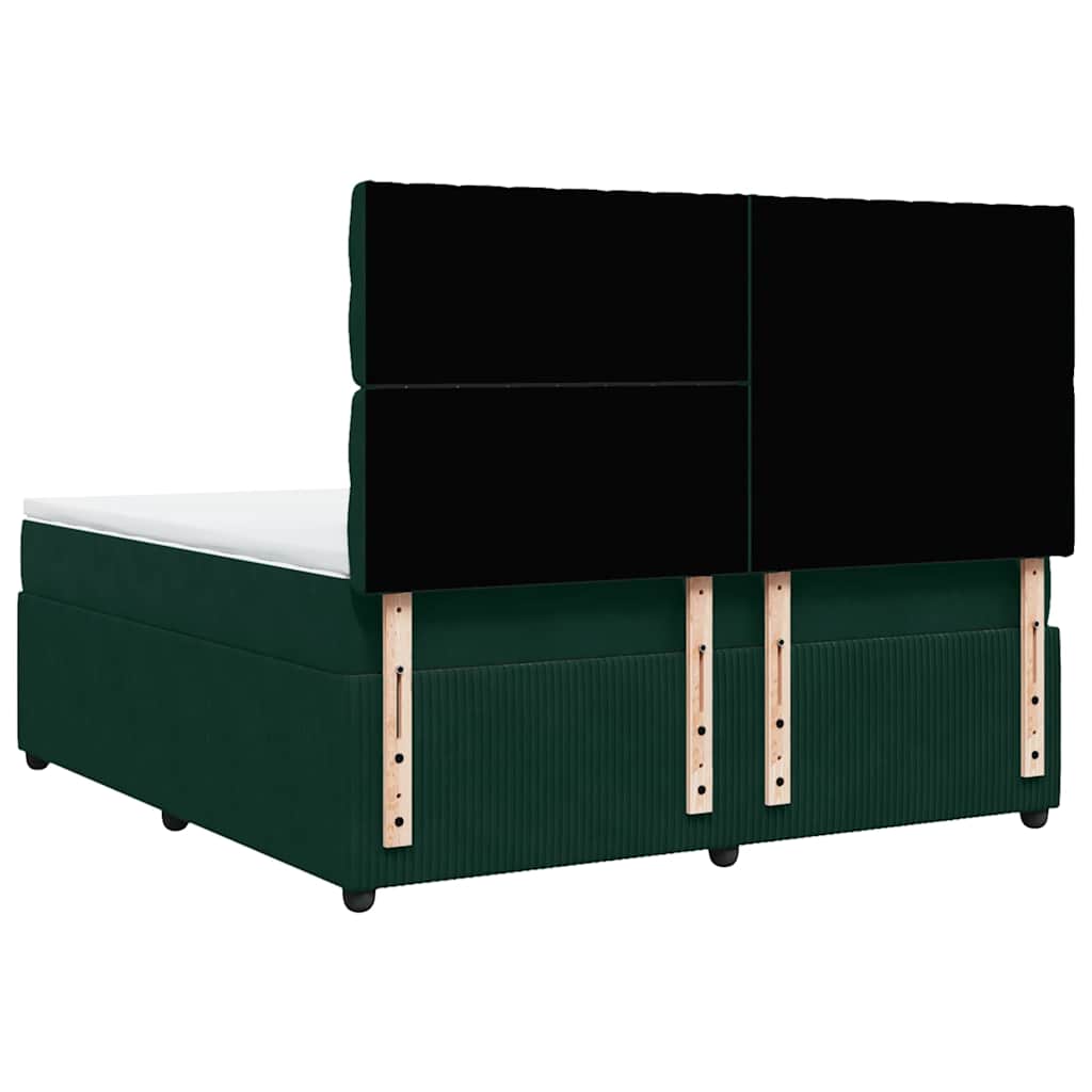 vidaXL Κρεβάτι Boxspring με Στρώμα Σκούρο Πράσινο 180x200εκ. Βελούδινο
