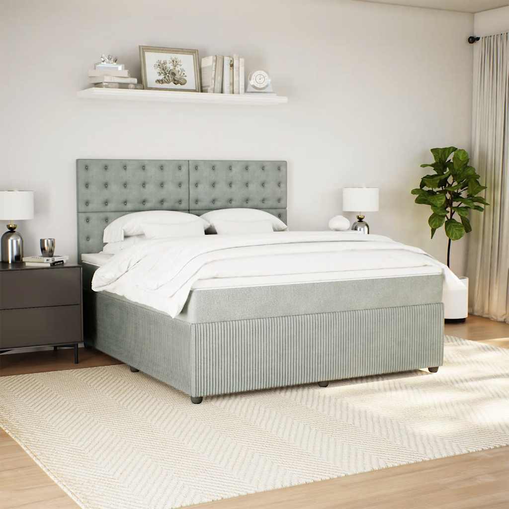 vidaXL Κρεβάτι Boxspring με Στρώμα Ανοιχτό Γκρι 180x200 εκ. Βελούδινο