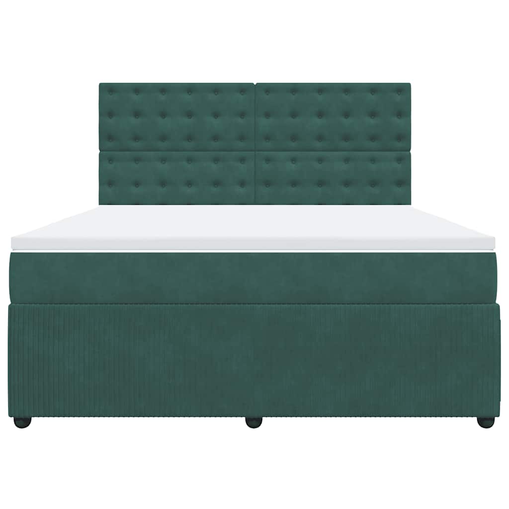 vidaXL Κρεβάτι Boxspring με Στρώμα Σκούρο Πράσινο 180x200εκ. Βελούδινο
